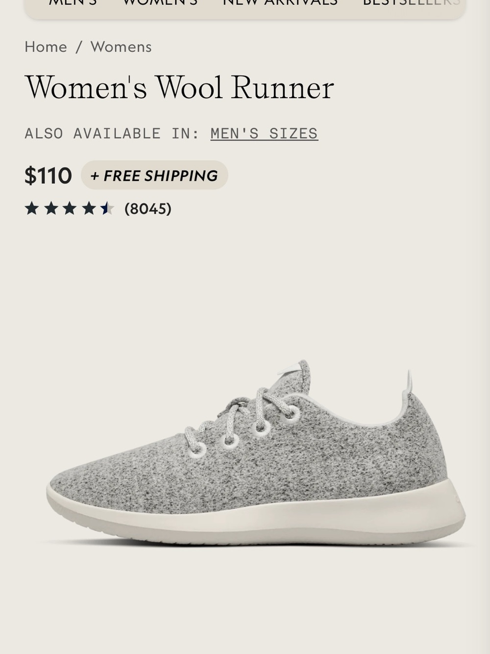 allbirds Women's Wool Runner Sneakers - Light Gray